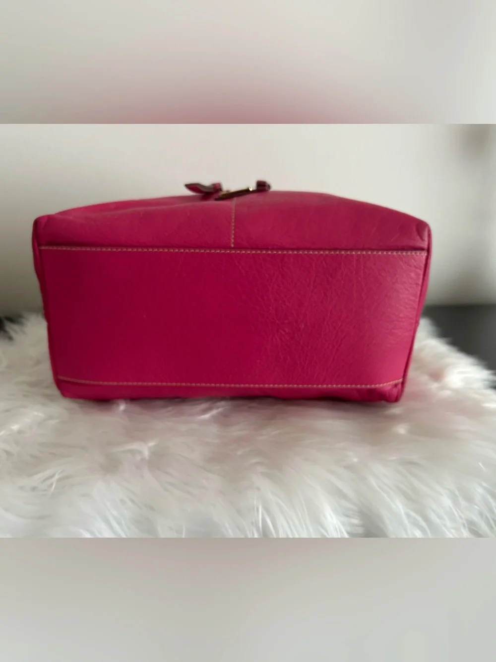 Dooney & Bourke Hot Pink Leather Hobo Shoulder Bag Zip Pocket Gold Hardware